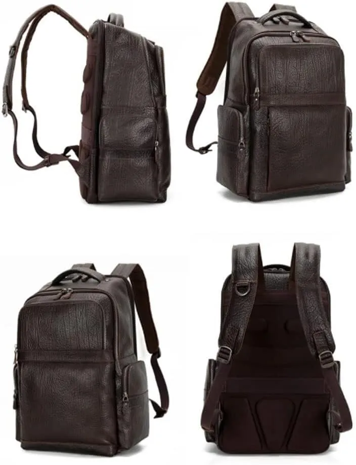 Travel Bags Mens Leather Casual Daypack Laptop Bags Cowhide Backpacks Business Briefcases Hiking Daypacks (Brown)