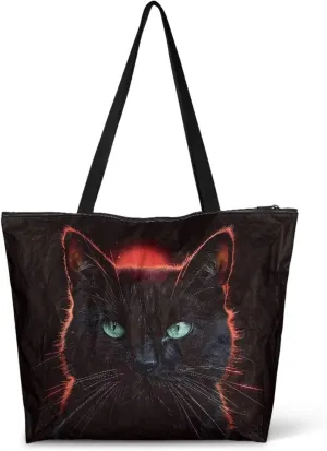 Tropical Flower 14 Inches Tote Paper Bag for Women, Boho Cat Shoulder Tote Bag Vivid Bird Commute Bag Paper Bags