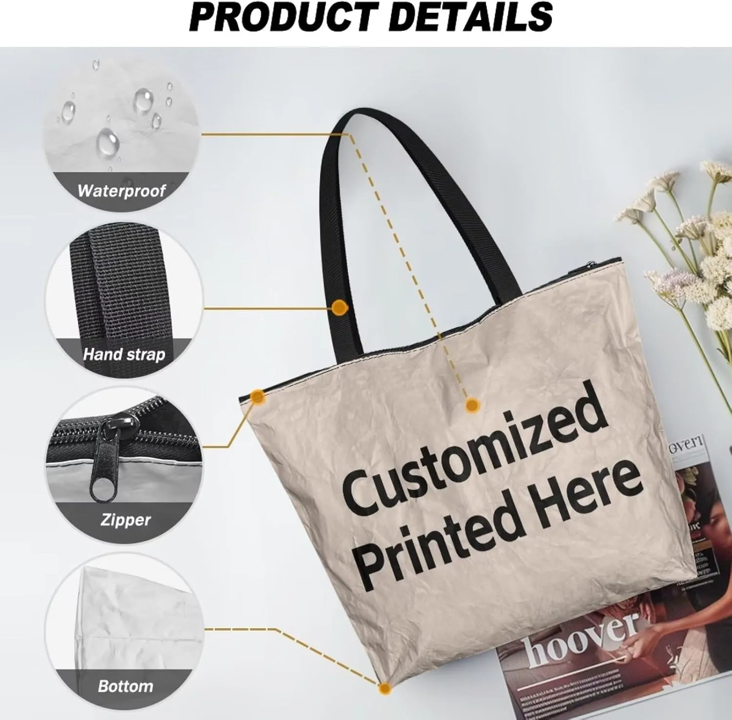 Tropical Flower 14 Inches Tote Paper Bag for Women, Boho Cat Shoulder Tote Bag Vivid Bird Commute Bag Paper Bags