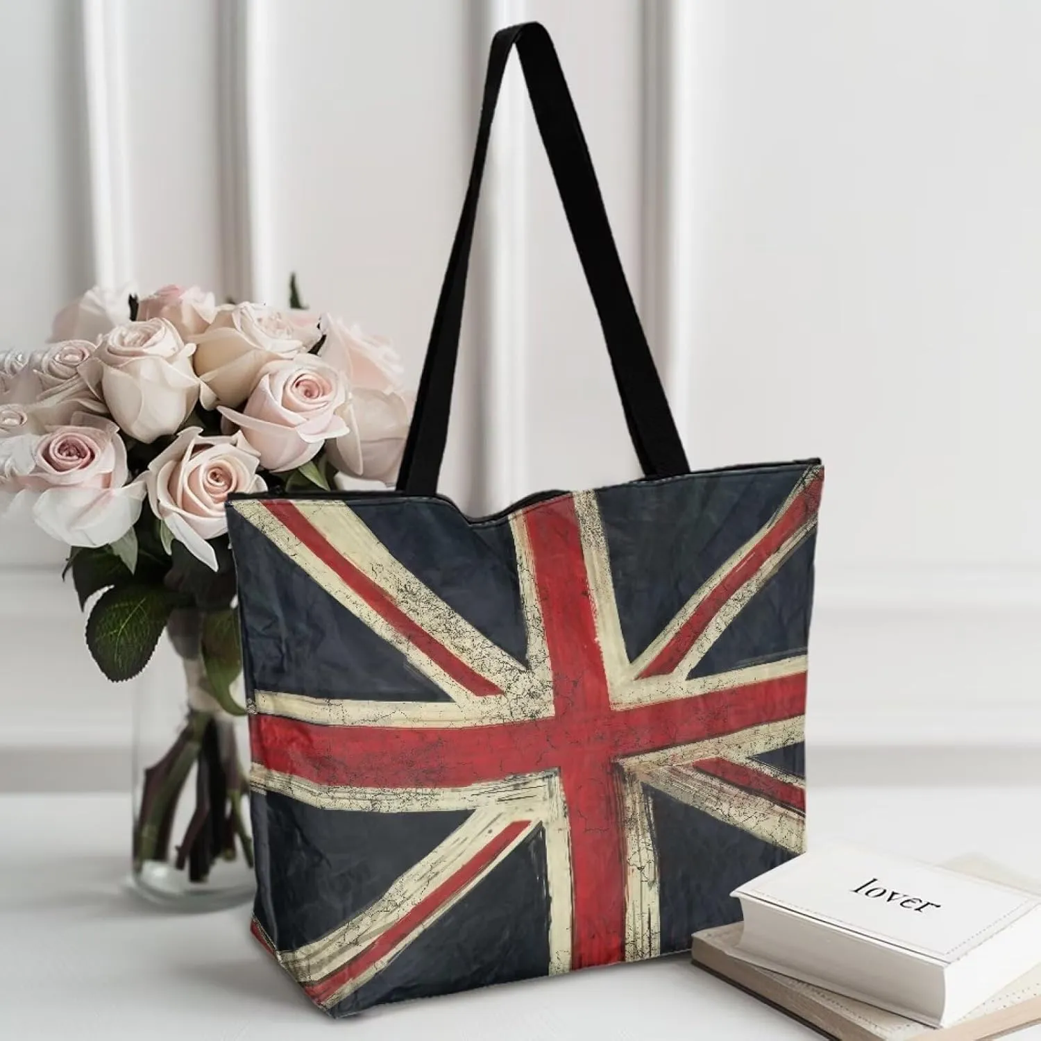 Tropical Flower 14 Inches Tote Paper Bag for Women, Boho Cat Shoulder Tote Bag Vivid Bird Commute Bag Paper Bags
