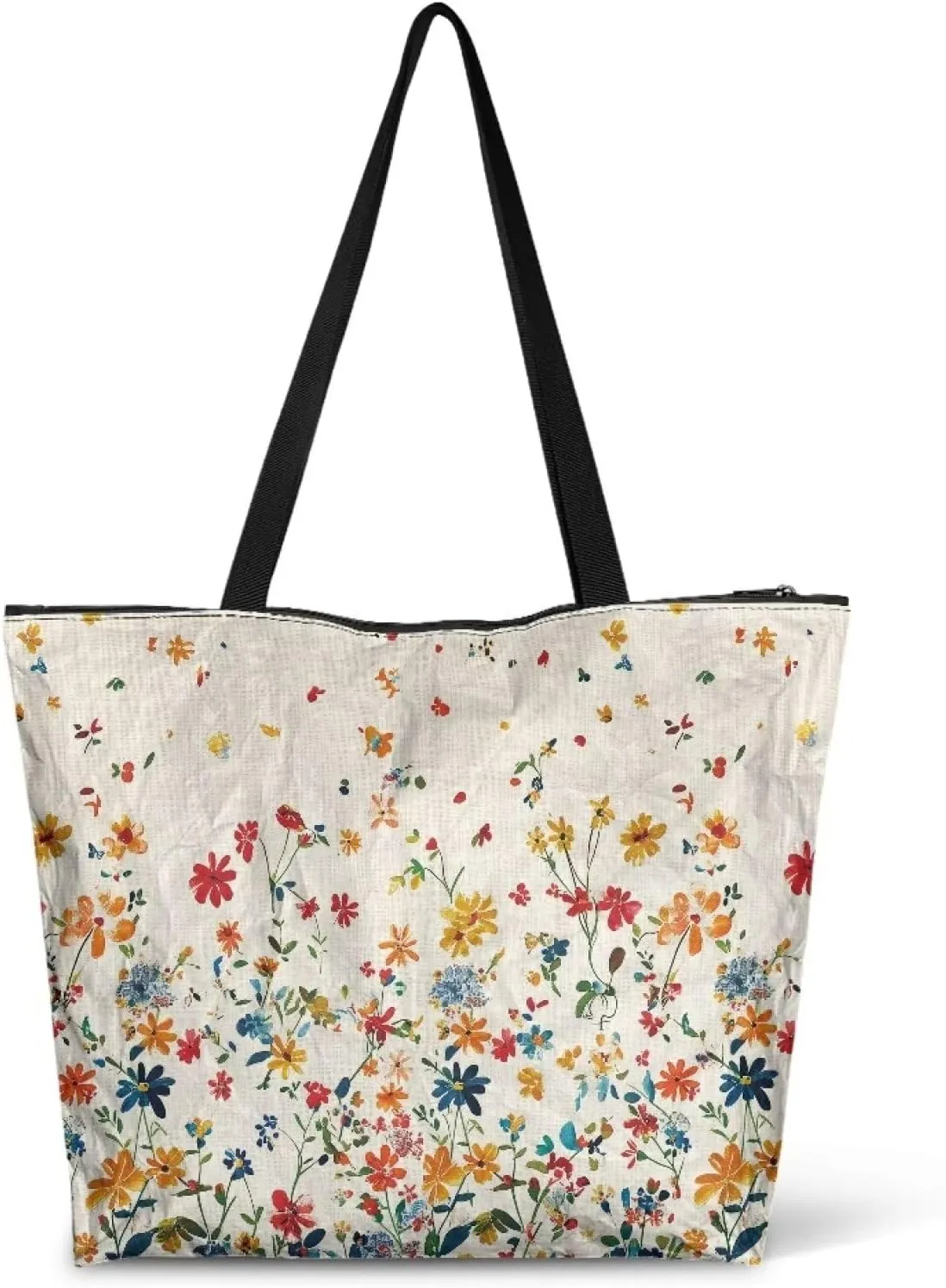 Tropical Flower 14 Inches Tote Paper Bag for Women, Boho Cat Shoulder Tote Bag Vivid Bird Commute Bag Paper Bags