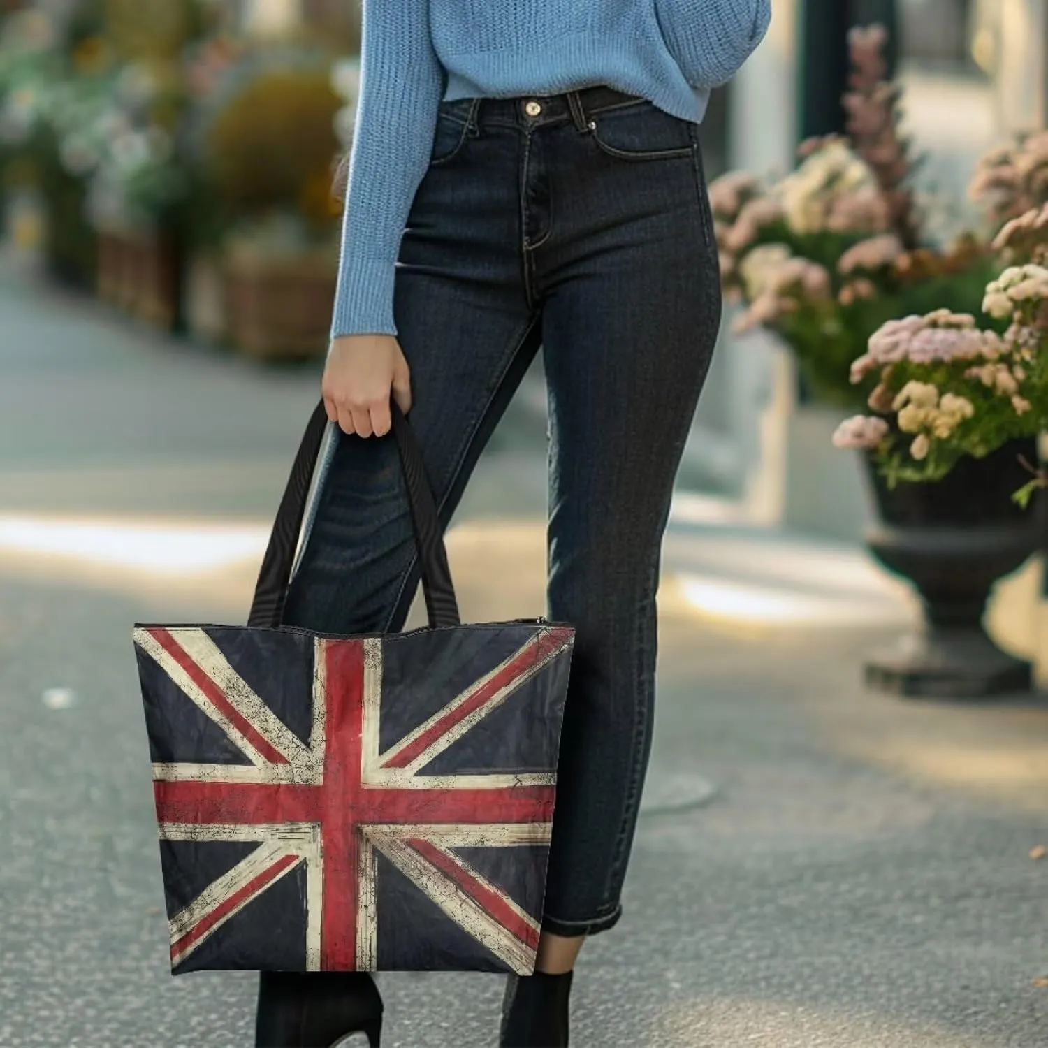 Tropical Flower 14 Inches Tote Paper Bag for Women, Boho Cat Shoulder Tote Bag Vivid Bird Commute Bag Paper Bags