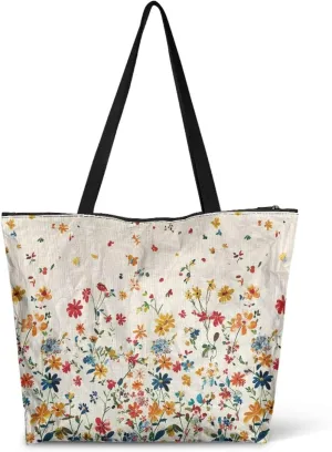 Tropical Flower 14 Inches Tote Paper Bag for Women, Boho Cat Shoulder Tote Bag Vivid Bird Commute Bag Paper Bags