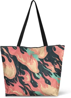 Tropical Flower 14 Inches Tote Paper Bag for Women, Boho Cat Shoulder Tote Bag Vivid Bird Commute Bag Paper Bags