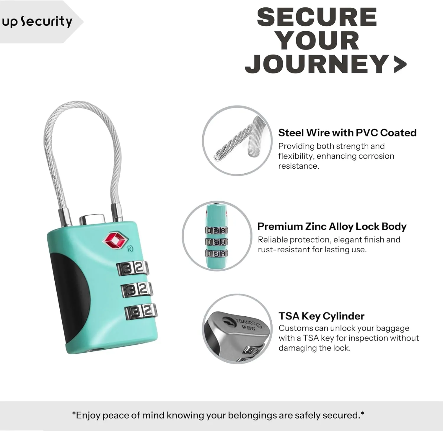 TSA Locks for Luggage, Small Combo Lock with Cable for Suitcase, 3 Digit Combination Locks for Gym Locker, Cabinet, Gun Case, TSA Travel Safe Padlock with Code for Backpack, Zipper (Green)