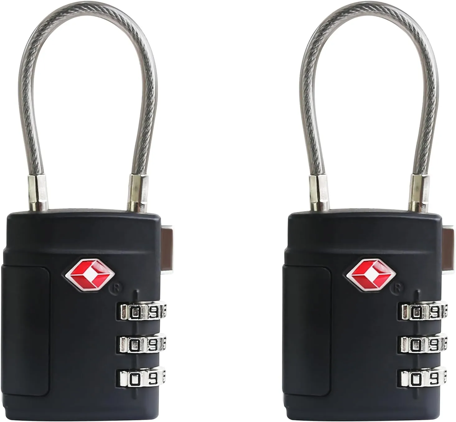 TSA Locks for Luggage, Small Padlock Combination, Luggage Locks TSA Approved, Combo Padlocks with Cable for Suitcase, Gym Locker, Backpack, Gun Case, Bag Zipper, Tool Box (Black Black)