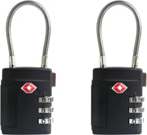 TSA Locks for Luggage, Small Padlock Combination, Luggage Locks TSA Approved, Combo Padlocks with Cable for Suitcase, Gym Locker, Backpack, Gun Case, Bag Zipper, Tool Box (Black Black)