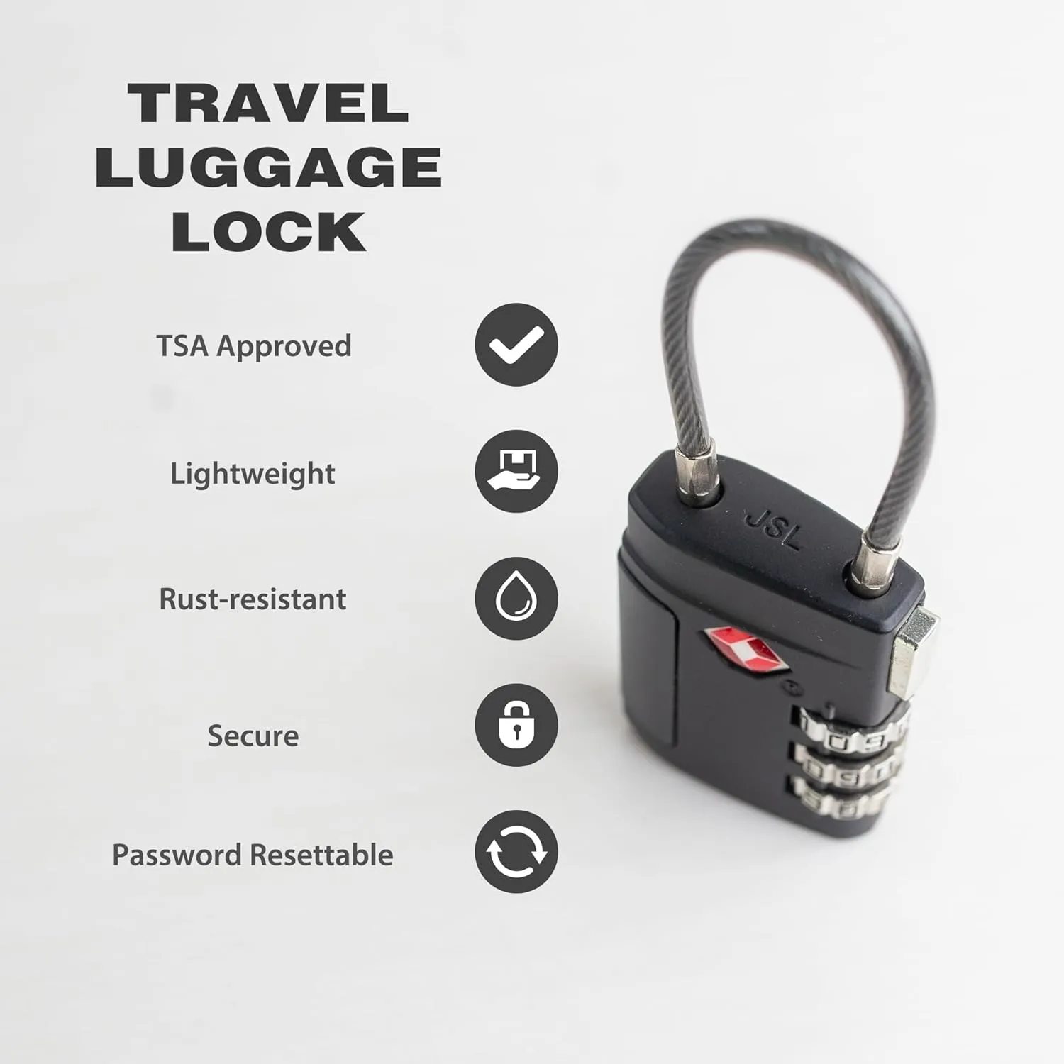 TSA Locks for Luggage, Small Padlock Combination, Luggage Locks TSA Approved, Combo Padlocks with Cable for Suitcase, Gym Locker, Backpack, Gun Case, Bag Zipper, Tool Box (Black Black)