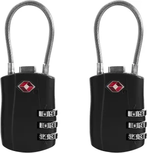 TSA Locks for Luggage, Small Padlock Combination with Cable, Luggage Locks TSA Approved, Combo Padlock with Code, for Travel Suitcase, Gym Locker, Gun Case, Backpack Zipper (Black Black)
