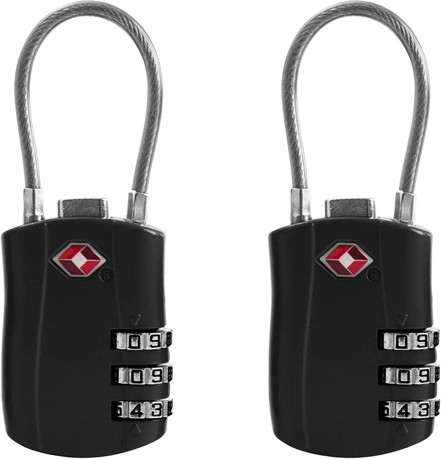 TSA Locks for Luggage, Small Padlock Combination with Cable, Luggage Locks TSA Approved, Combo Padlock with Code, for Travel Suitcase, Gym Locker, Gun Case, Backpack Zipper (Black Black)