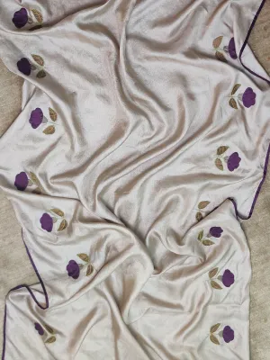 Tussar Silk Applique Beige Design Dupatta