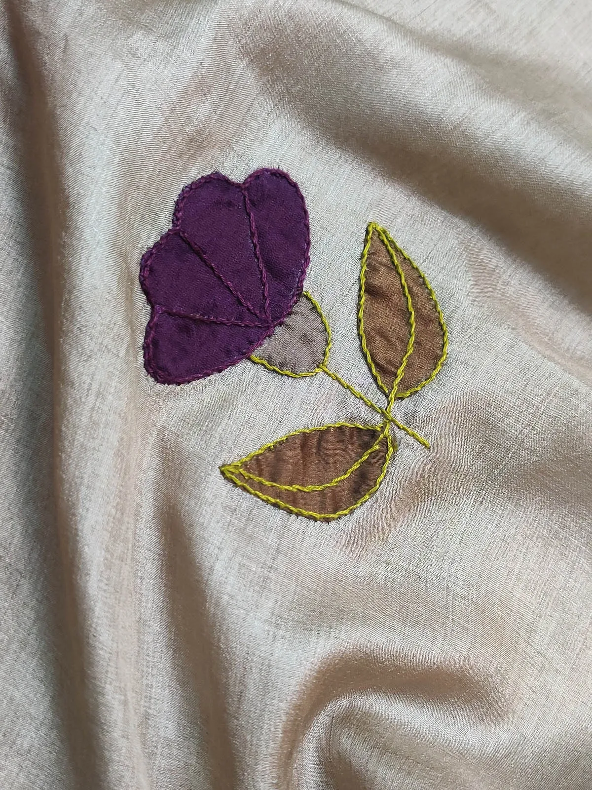 Tussar Silk Applique Beige Design Dupatta