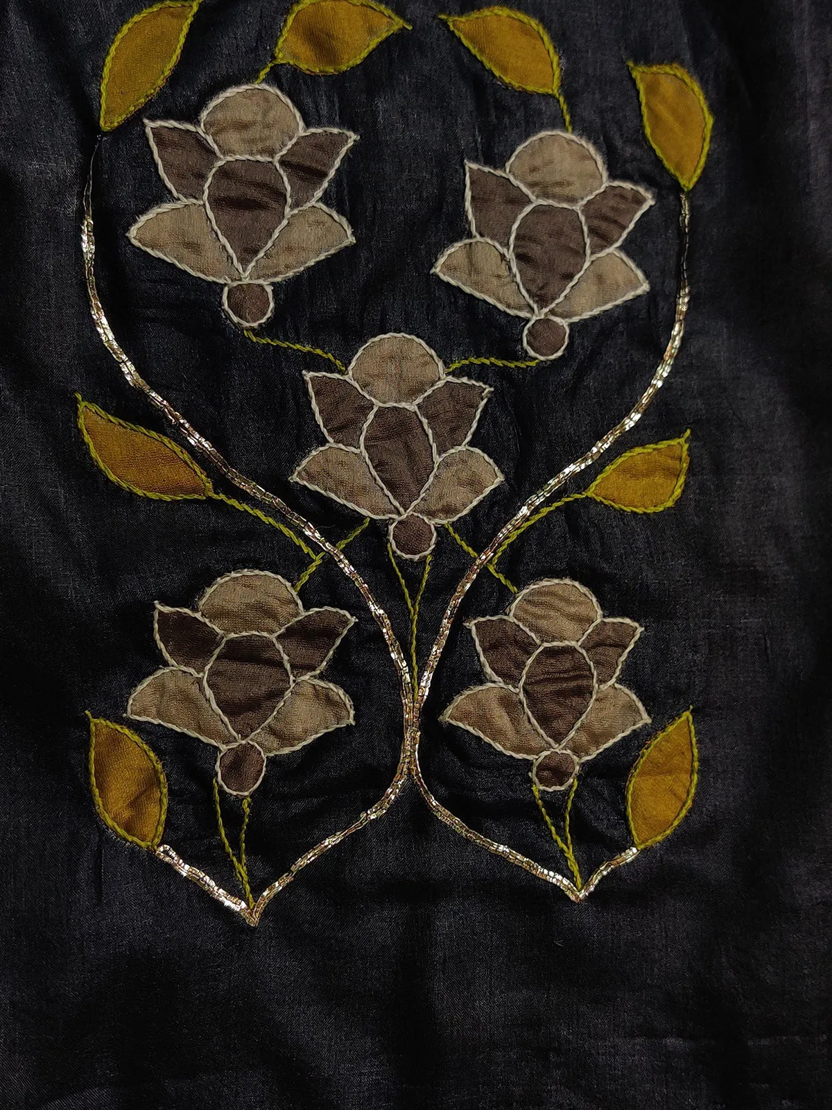 Tussar Silk Applique Black Dupatta