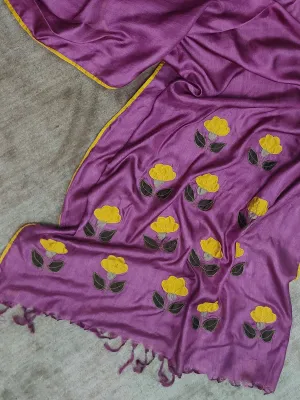 Tussar Silk Applique Dusty Plum Dupatta