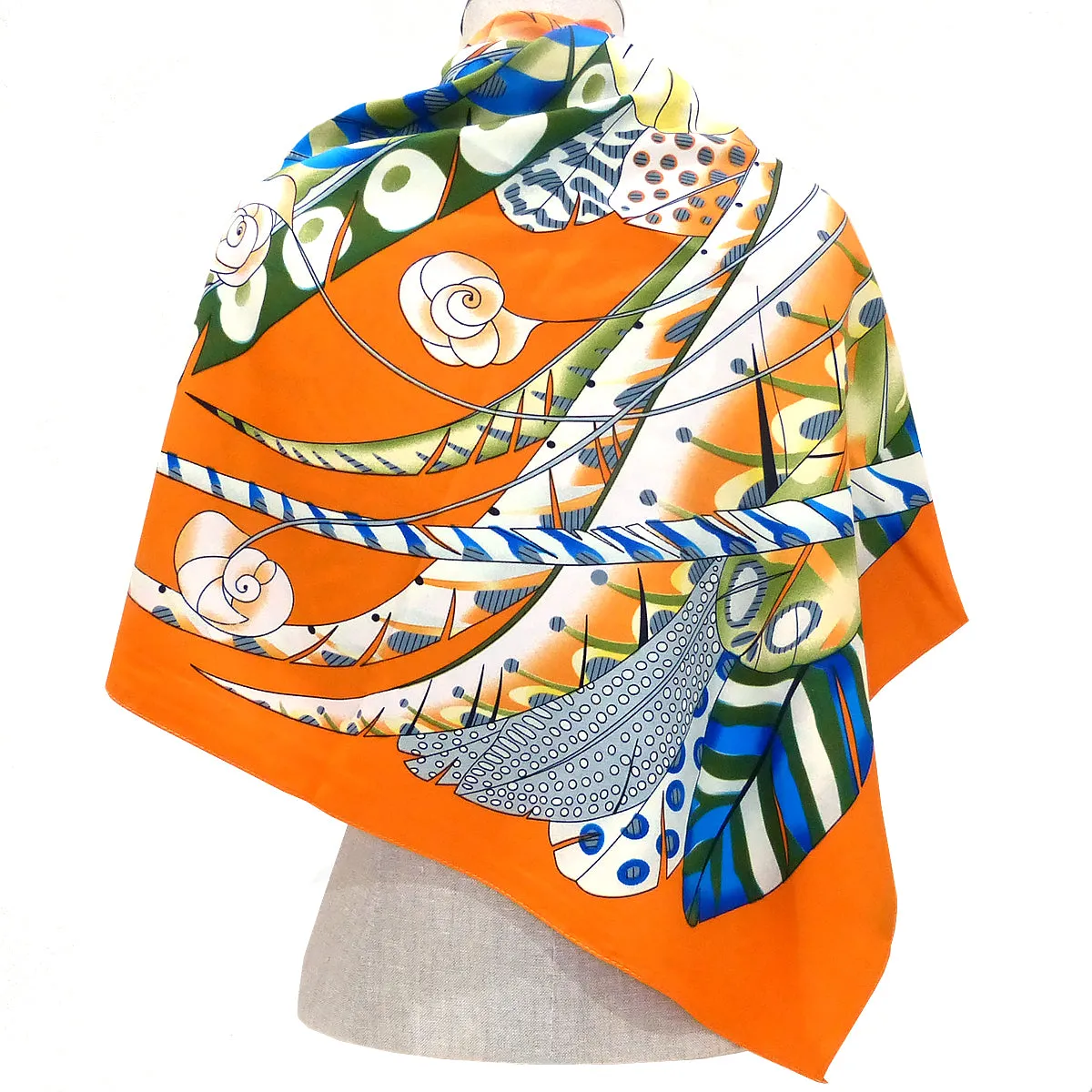 Twill Silk Scarf Women LARGE Feather Shawls Square Bandana Kerchief Foulards 51" Luxury Brand Look Orange