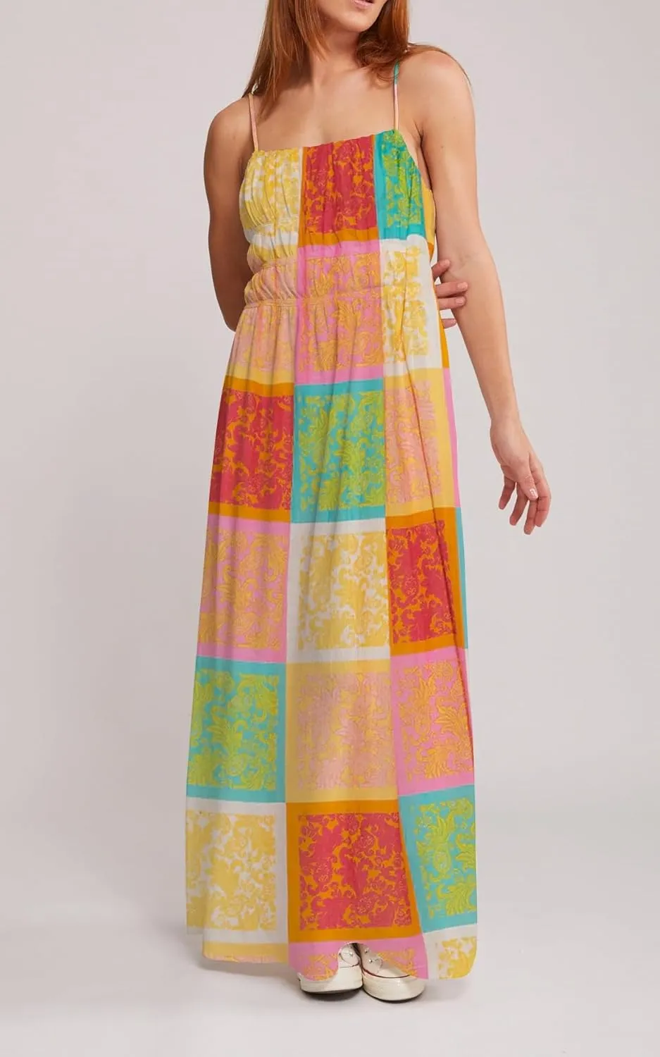 UAURORAO Women Summer Sleeveless Striped Maxi Dress Flowy Tie Shoulder Smocked Midi Dress Swing Backless Boho Beach Sundress