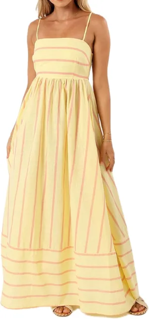 UAURORAO Women Summer Sleeveless Striped Maxi Dress Flowy Tie Shoulder Smocked Midi Dress Swing Backless Boho Beach Sundress