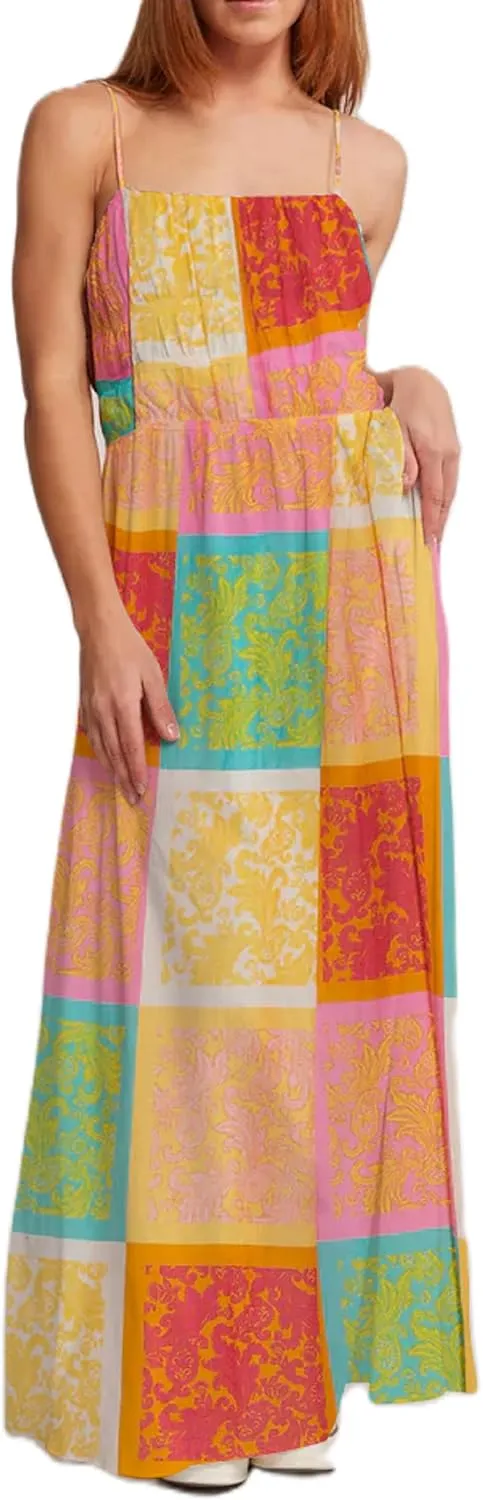 UAURORAO Women Summer Sleeveless Striped Maxi Dress Flowy Tie Shoulder Smocked Midi Dress Swing Backless Boho Beach Sundress