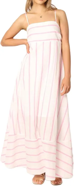 UAURORAO Women Summer Sleeveless Striped Maxi Dress Flowy Tie Shoulder Smocked Midi Dress Swing Backless Boho Beach Sundress