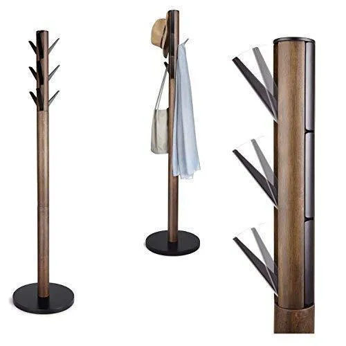Umbra Flapper Coat Rack, Clothing Hanger, Umbrella Holder, and Hat Organizer, Great for Entryway, Black/Walnut