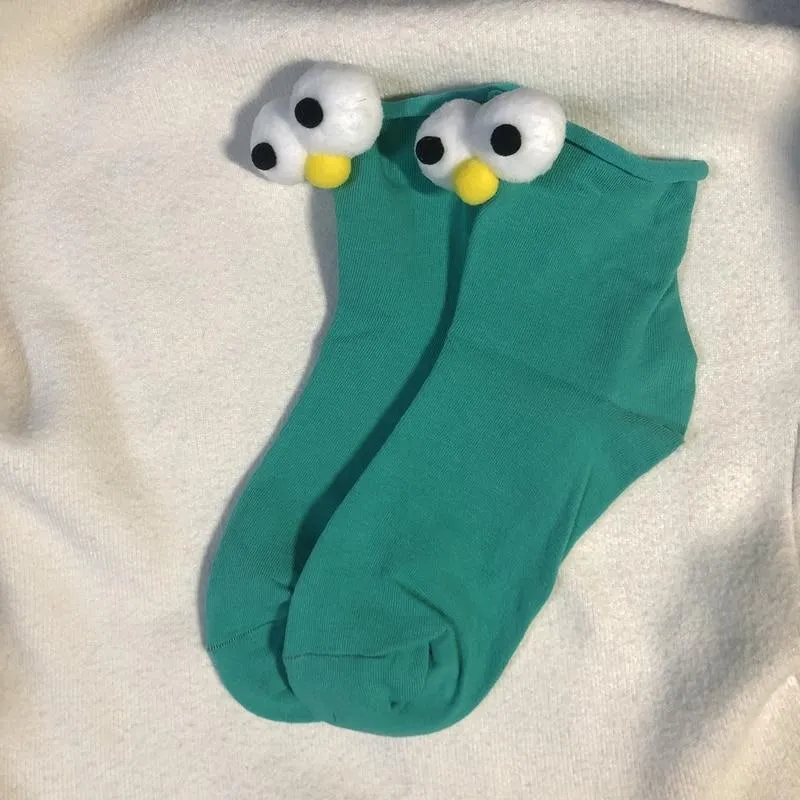 Unisex 3D Eyes Cartoon Design Cotton Socks
