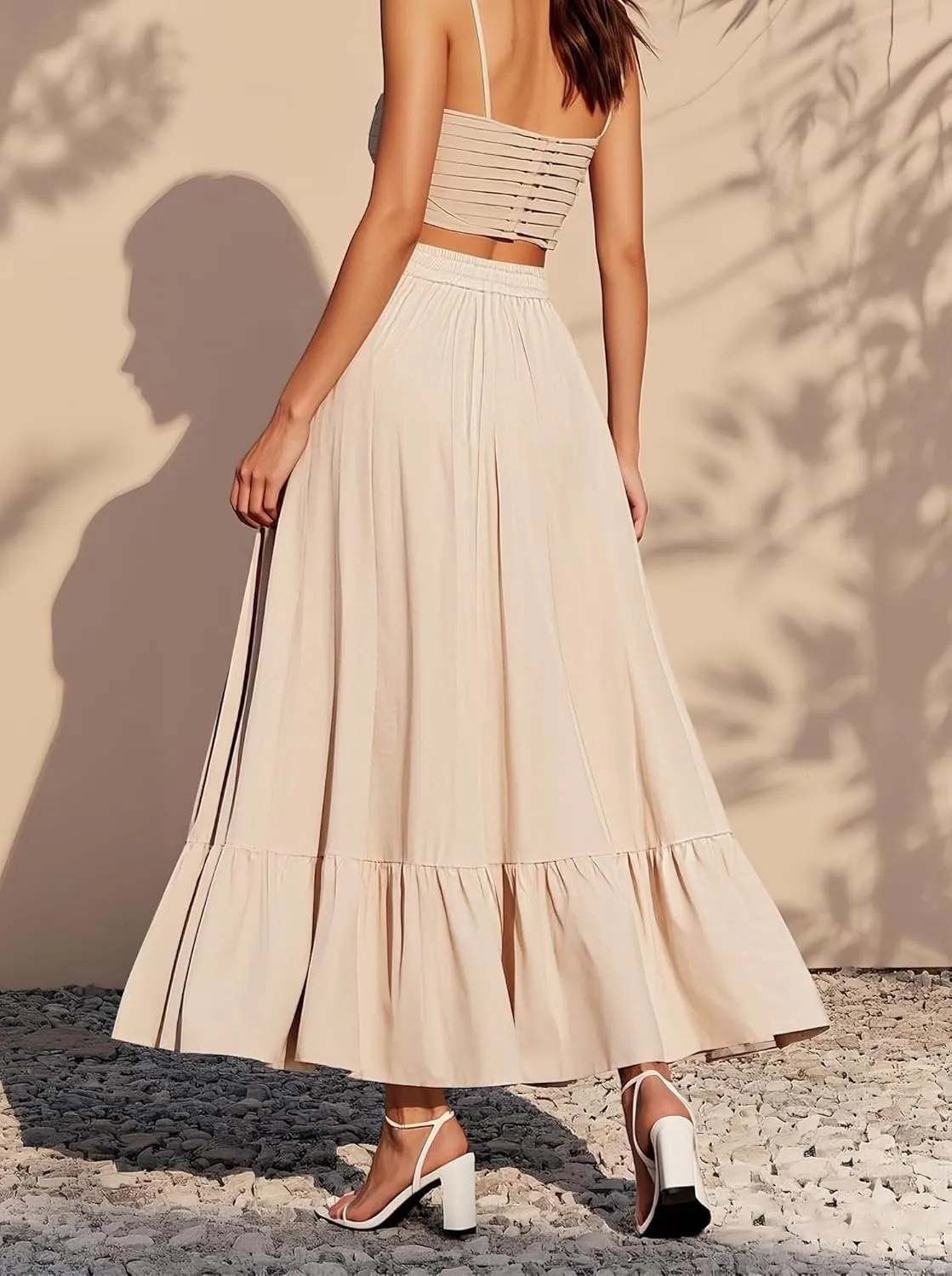 Urban CoCo Women's Boho Flowy Maxi Skirt Elastic Waisted A-Line Summer Beach Skirts with Pockets