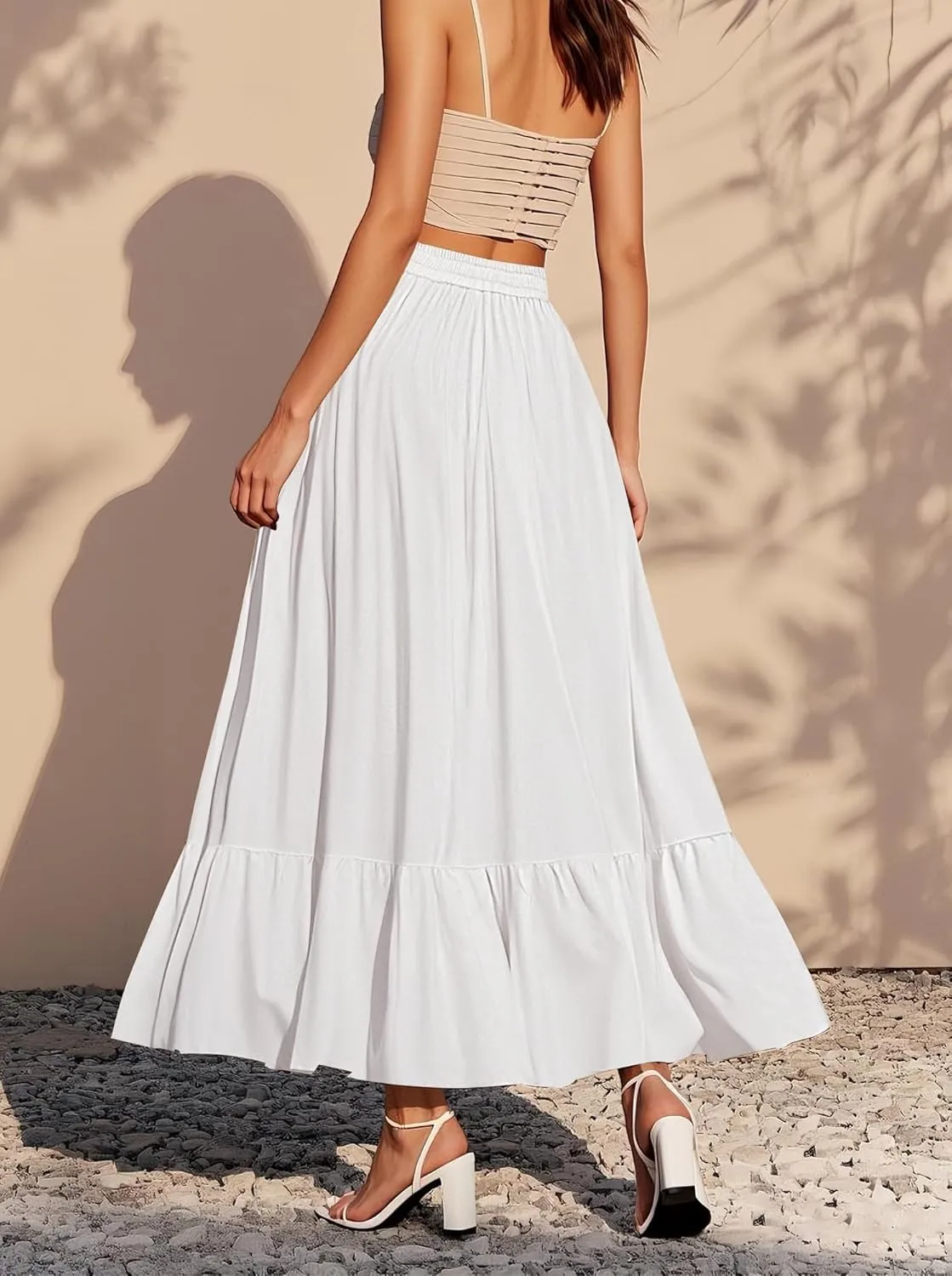 Urban CoCo Women's Boho Flowy Maxi Skirt Elastic Waisted A-Line Summer Beach Skirts with Pockets