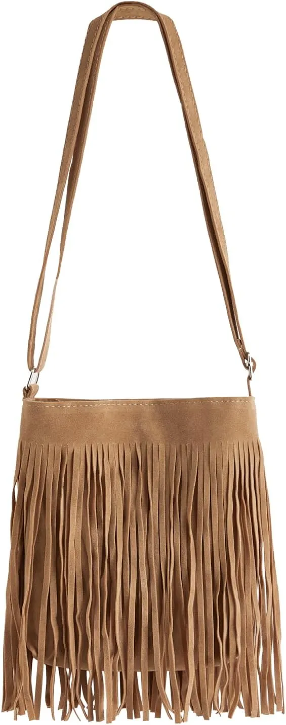Verdusa Women's Fringe Crossbody Tote Bags Boho Tassel Hobo Shoulder Bag