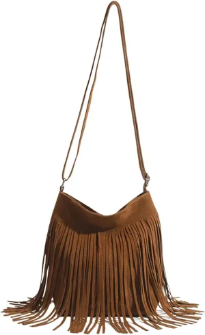 Verdusa Women's Fringe Crossbody Tote Bags Boho Tassel Hobo Shoulder Bag