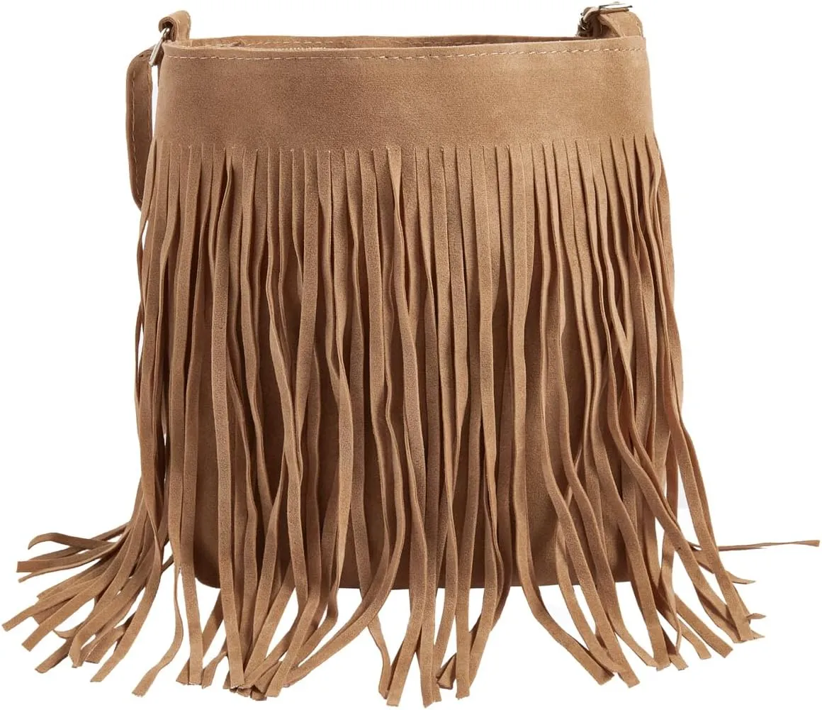 Verdusa Women's Fringe Crossbody Tote Bags Boho Tassel Hobo Shoulder Bag