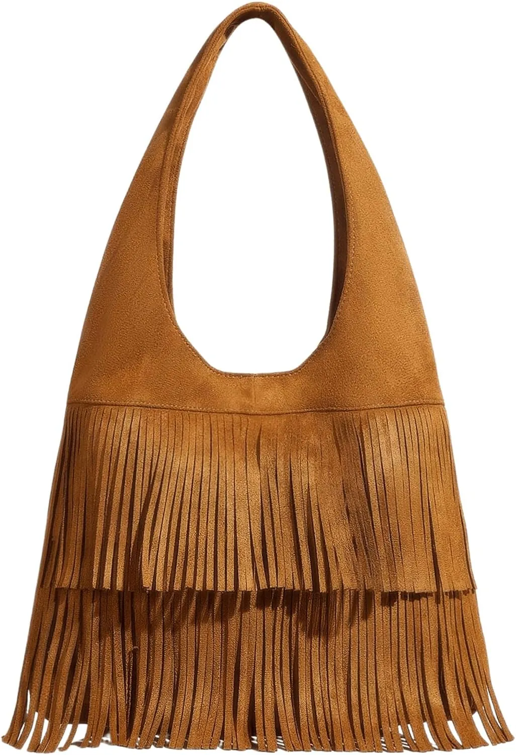 Verdusa Women's Suede Leather Tassel Shoulder Handbags Boho Top Handle Underarm Clutch Bag