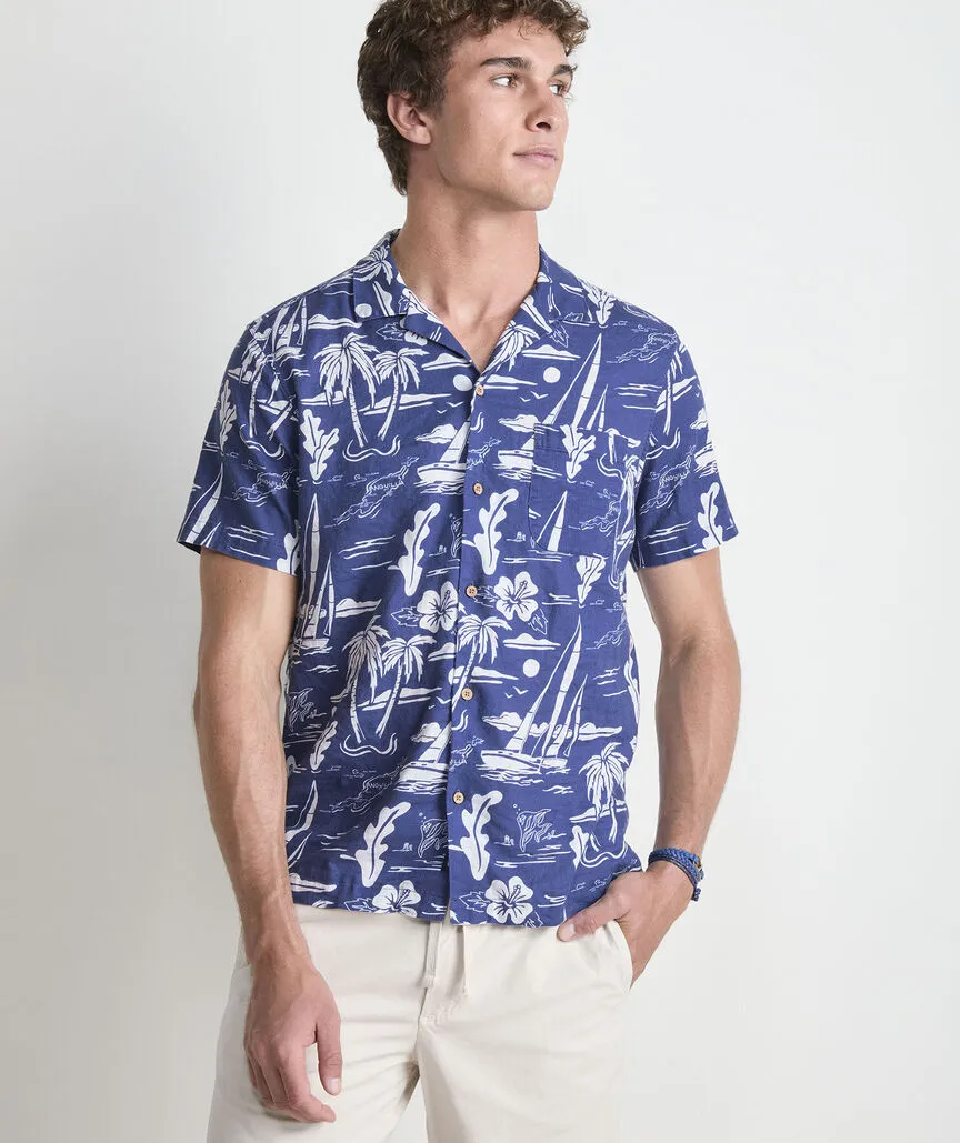 Vineyard Vines Anguilla Scenic Linen Blend Short-Sleeve Cabana Shirt