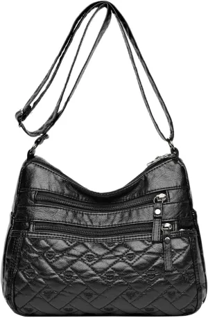 Vintage Love Pattern Rectangle Plaid Soft Leather Texture Solid Color Crossbody Bag Bag Shoulder (Black, One Size)