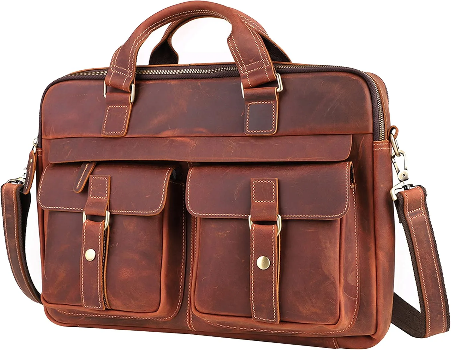 Vintage Men's Genuine Leather Briefcases 15.6 Inch Laptop Bag Business Computer Satchel Bags Handbag