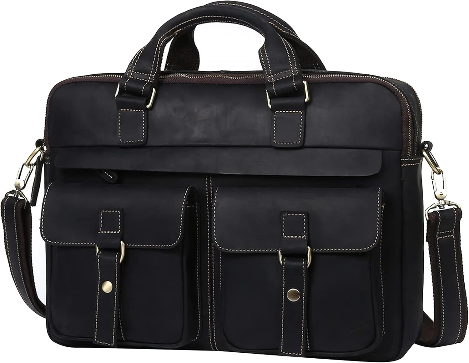 Vintage Men's Genuine Leather Briefcases 15.6 Inch Laptop Bag Business Computer Satchel Bags Handbag
