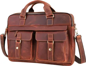 Vintage Men's Genuine Leather Briefcases 15.6 Inch Laptop Bag Business Computer Satchel Bags Handbag