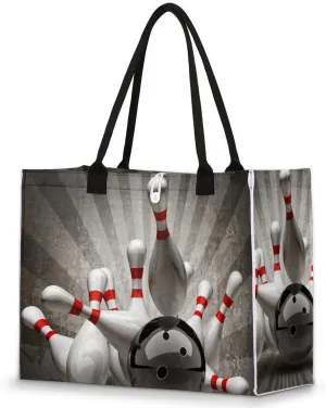 Vintage Sport Bowling Ball Tote Bag for Women Large Beach Bag Reusable Tote Bags for Work Shopping Travel Beach