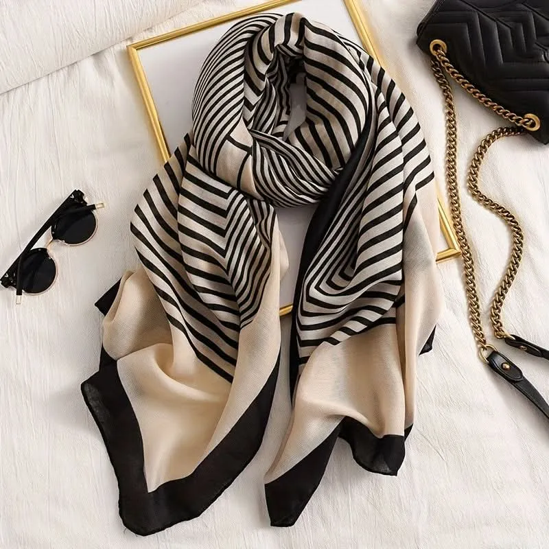 Vintage Striped Cotton Linen Scarf – Breathable & Lightweight