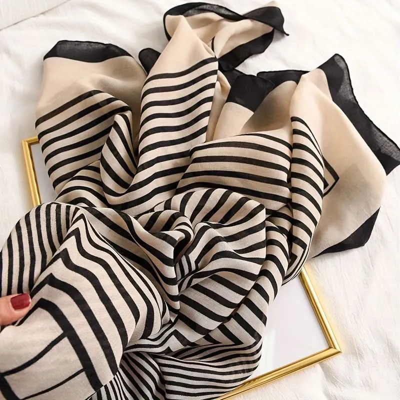Vintage Striped Cotton Linen Scarf – Breathable & Lightweight