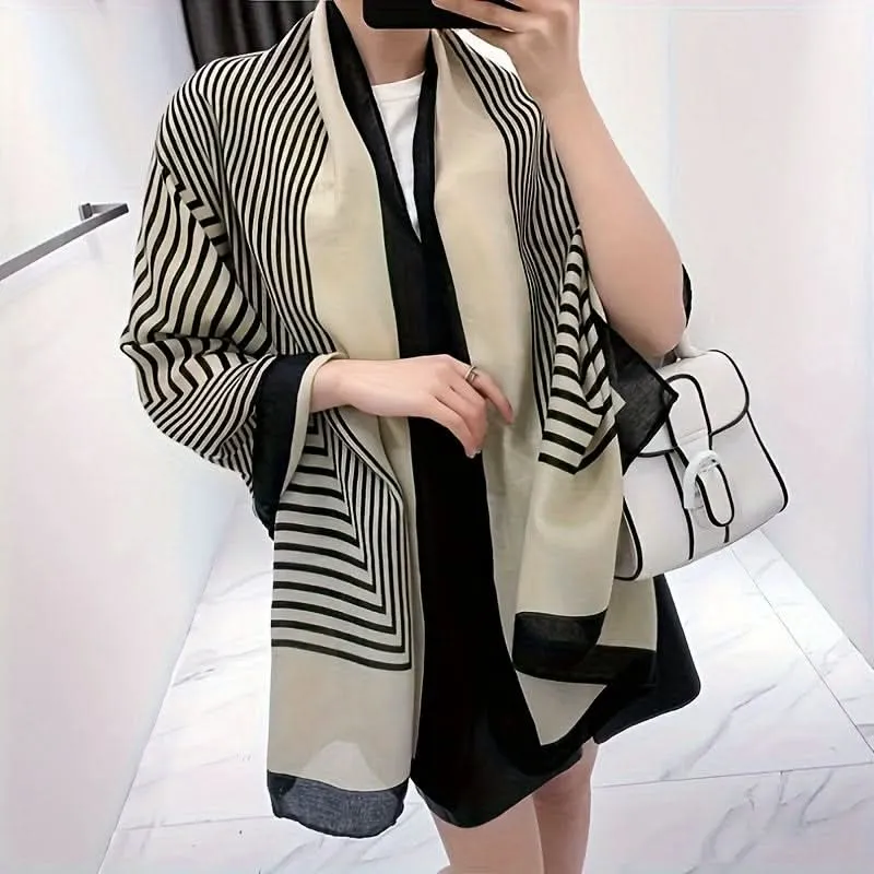 Vintage Striped Cotton Linen Scarf – Breathable & Lightweight