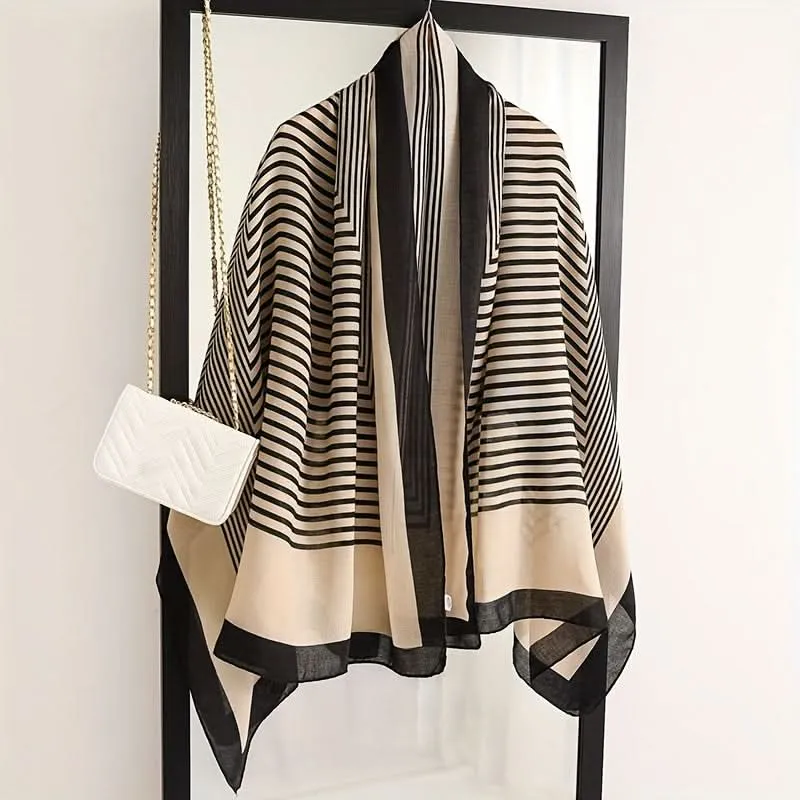Vintage Striped Cotton Linen Scarf – Breathable & Lightweight
