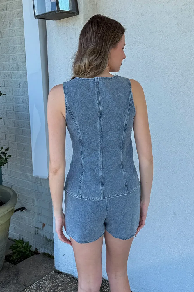 Vintage Vibes Denim Vest Top-Light Blue