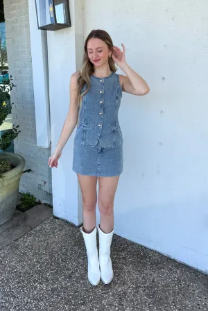 Vintage Vibes Denim Vest Top-Light Blue