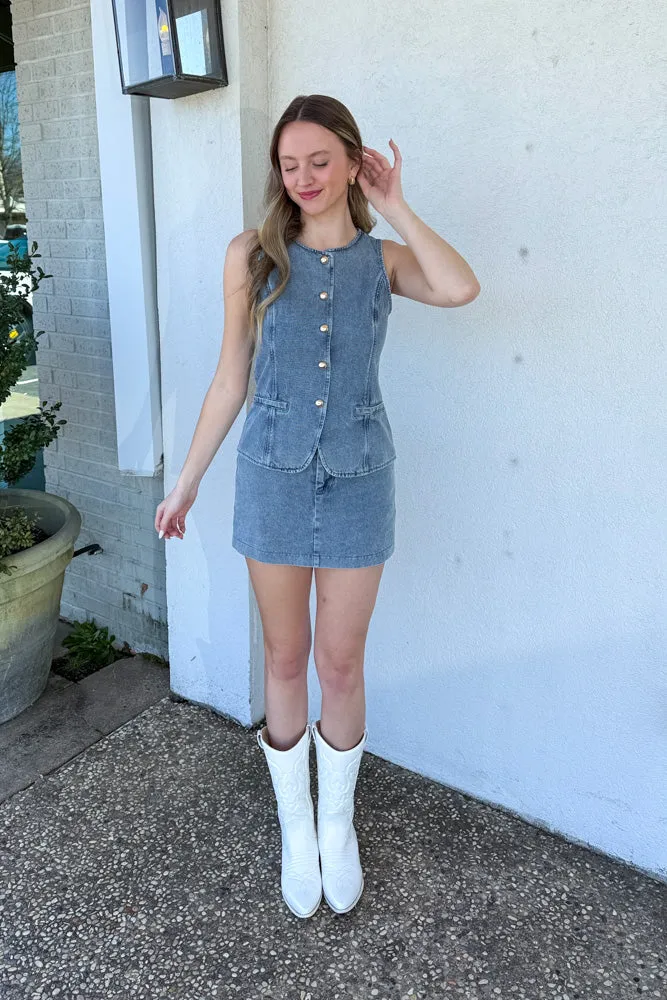 Vintage Vibes Denim Vest Top-Light Blue