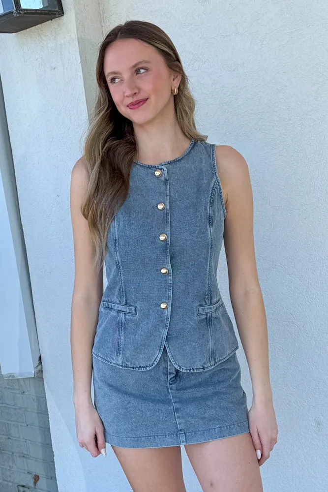 Vintage Vibes Denim Vest Top-Light Blue