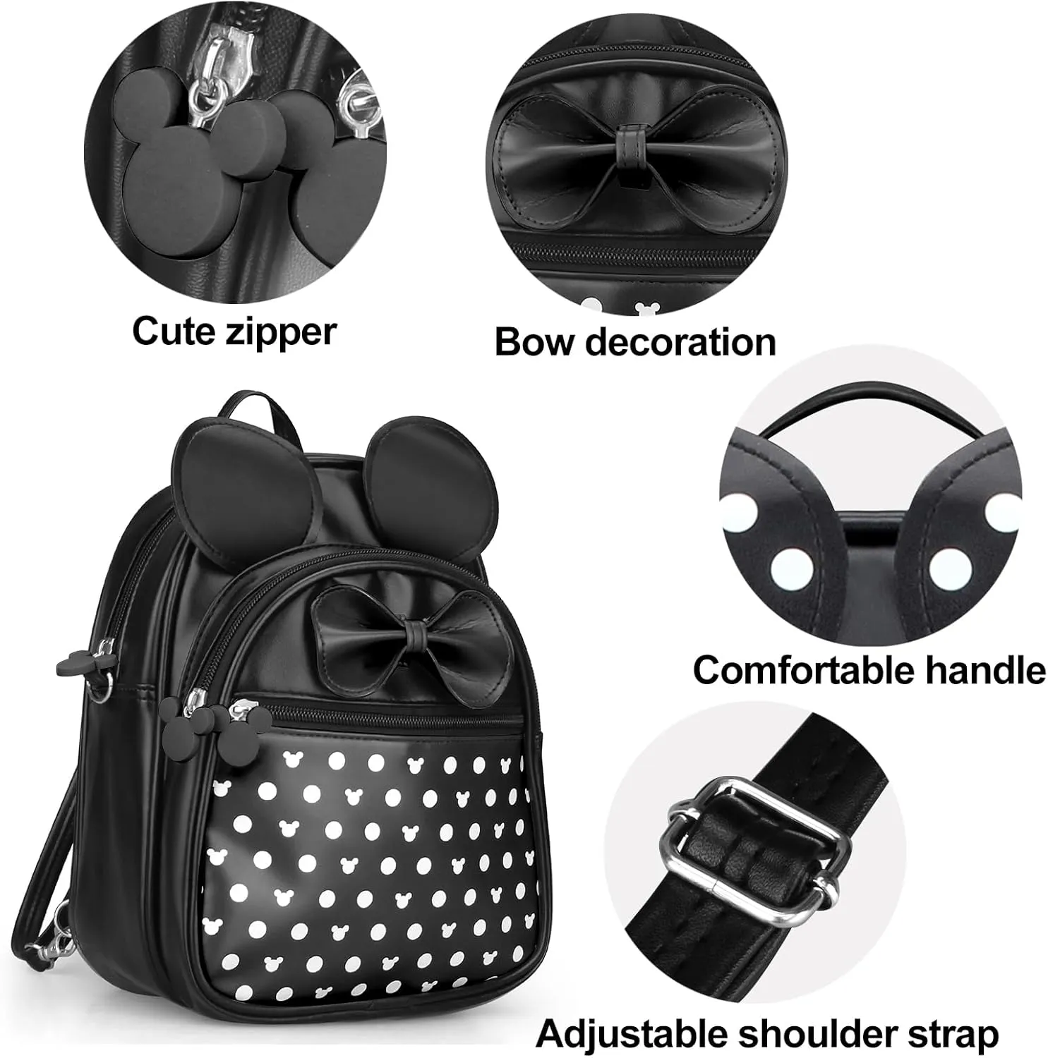 Voikukka Black Mini Backpacks for Girls Small Backpack Purse Leather Cute Kids Travel Toys Gift Mouse Backpack for Little Girls Childrens Crossbody Bag Toddler Girl Backpacks