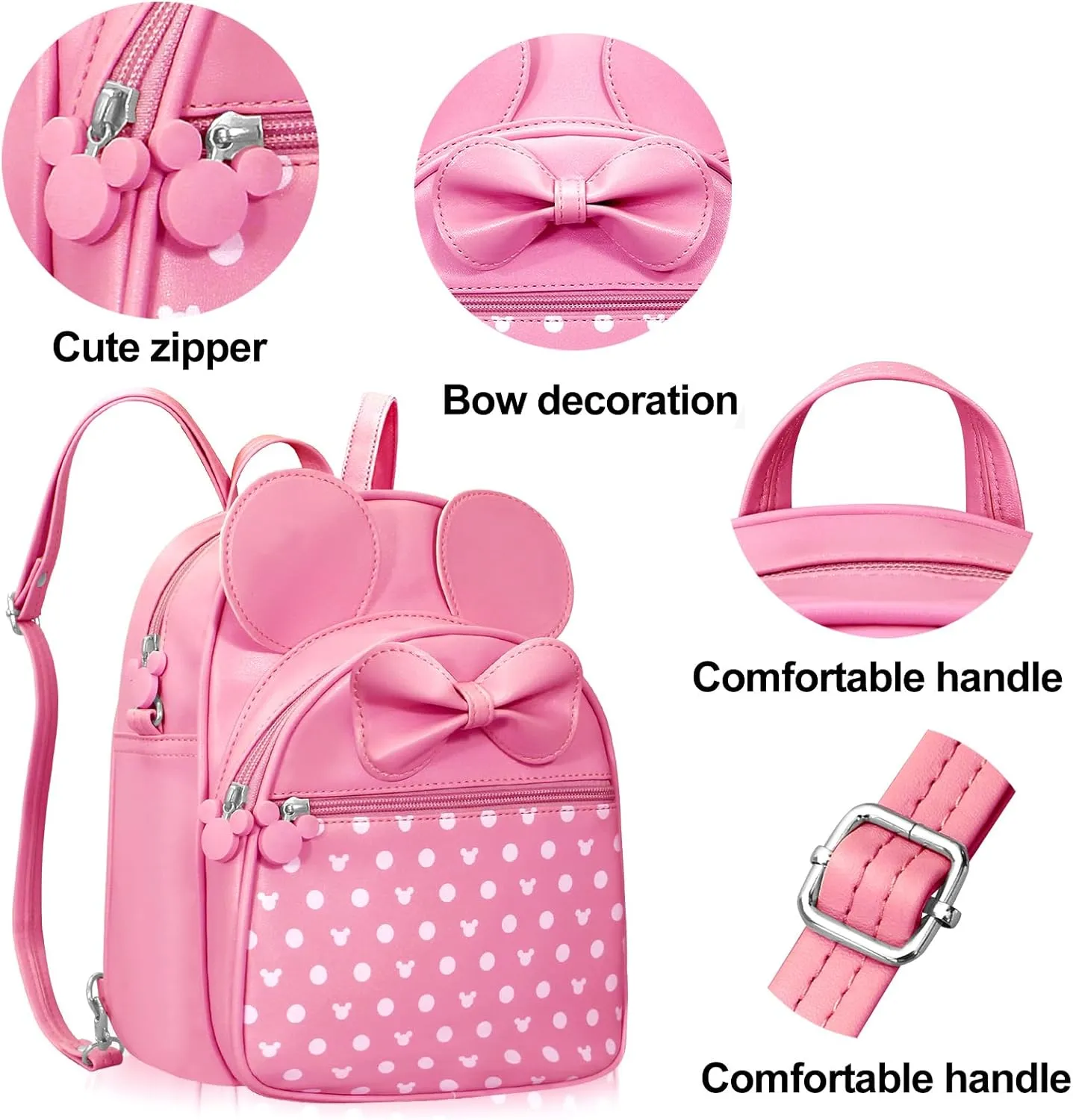 Voikukka Cute Girls Mini Mouse Backpacks for Kids Backpack Purse Pink Toddler Backpacks Small Travel Kid Daypack Women Convertible Shoulder Bag Bowknot Little Girls Children Preschool Backpack