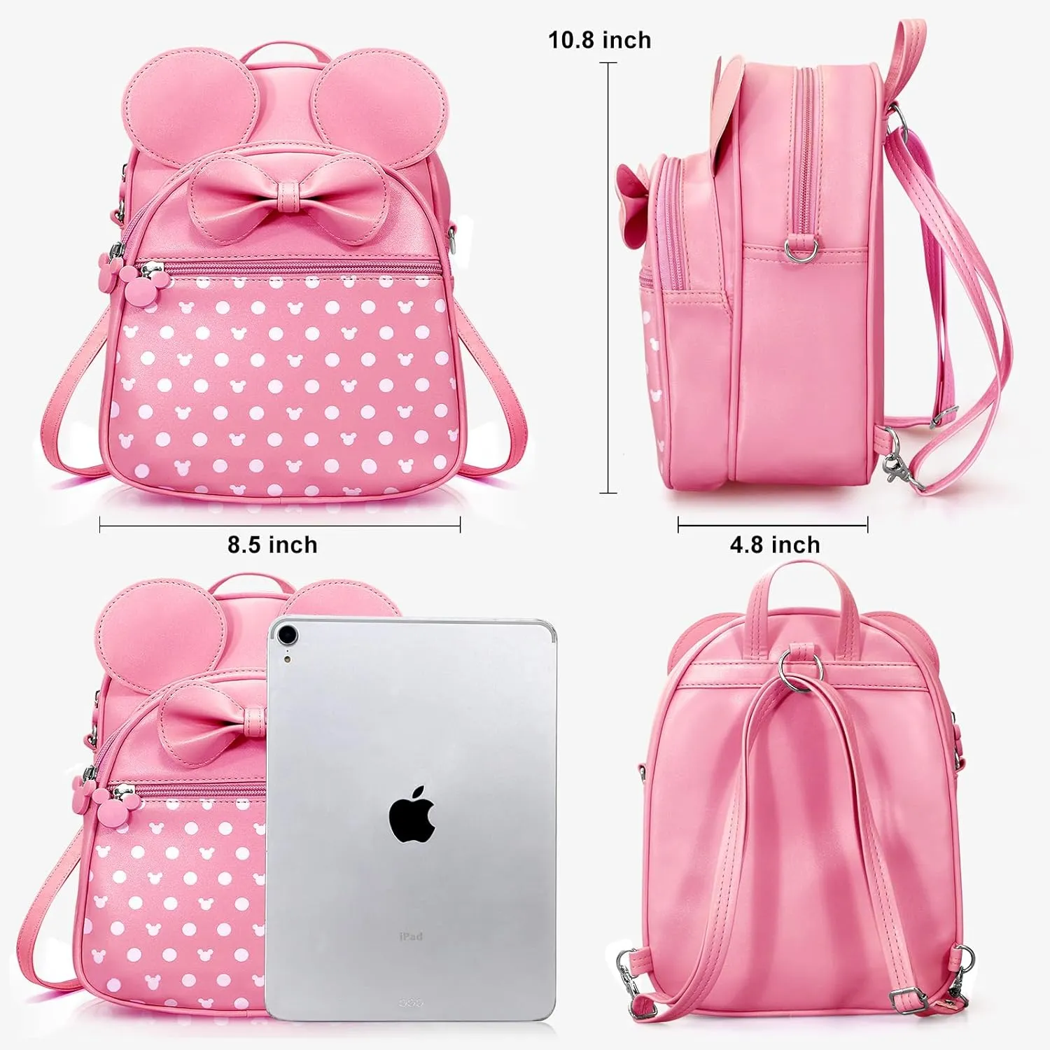 Voikukka Cute Girls Mini Mouse Backpacks for Kids Backpack Purse Pink Toddler Backpacks Small Travel Kid Daypack Women Convertible Shoulder Bag Bowknot Little Girls Children Preschool Backpack