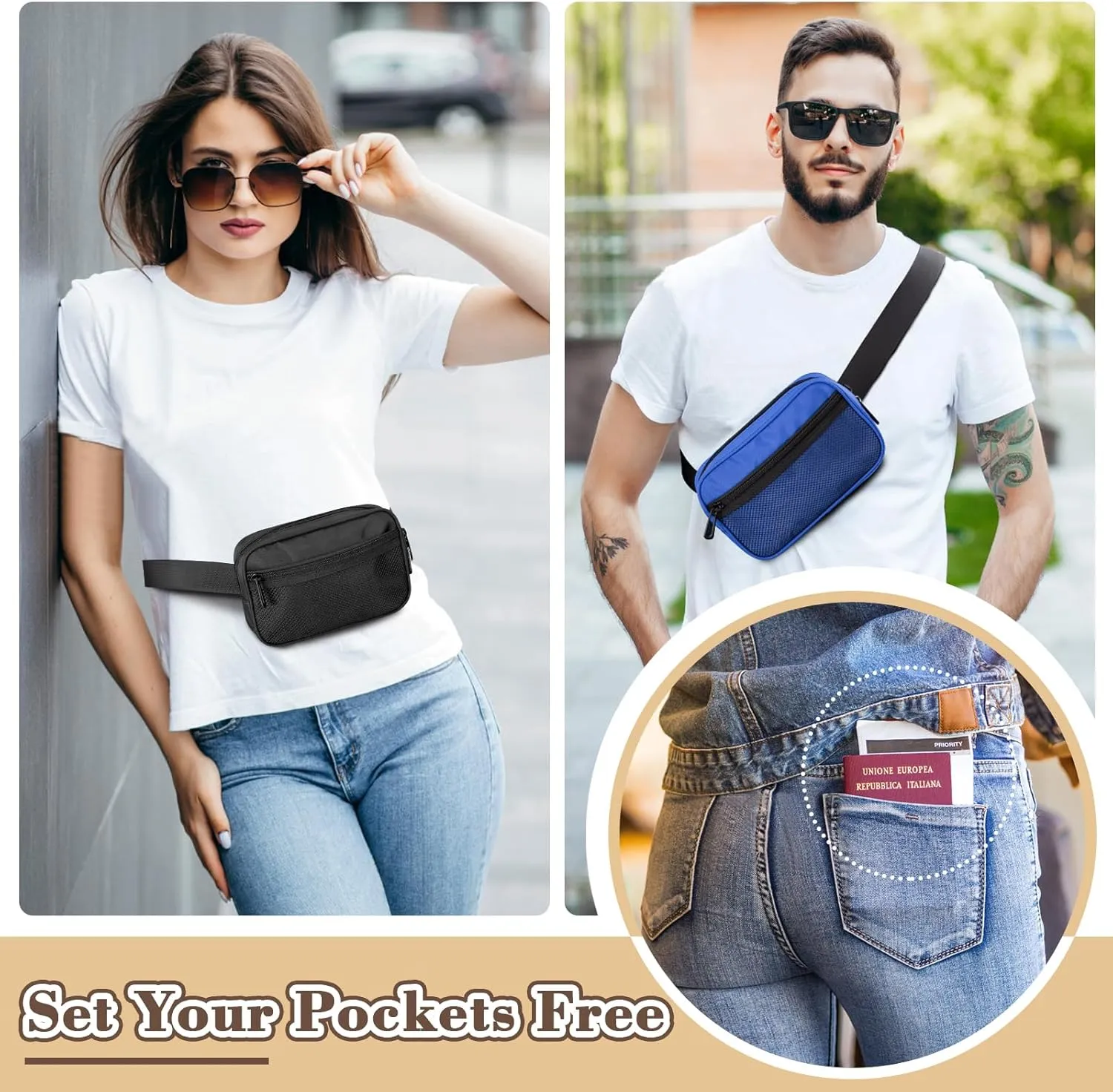 Waist Pack Stylish Waterproof Belt Bag with Adjustable Shoulder Strap Unisex Crossbody Chest Bag- Lightweight & Spacious Ideal for Sports/Running/Hiking (Blue)