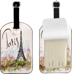 Watercolor Eiffel Tower Luggage Tag for Suitcases,Vintage Paris France PU Leather Baggage Tags Bag Tags Travel Id Label for Luggage Women Men -1 Piece